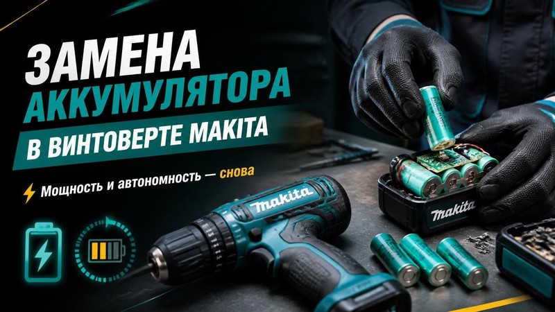 Замена аккумулятора в винтоверте Makita
