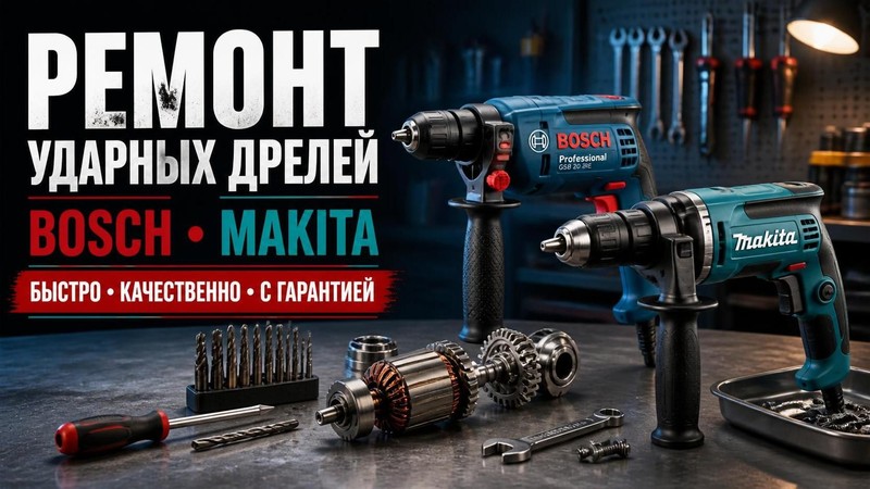 Ремонт ударных дрелей Bosch, Makita
