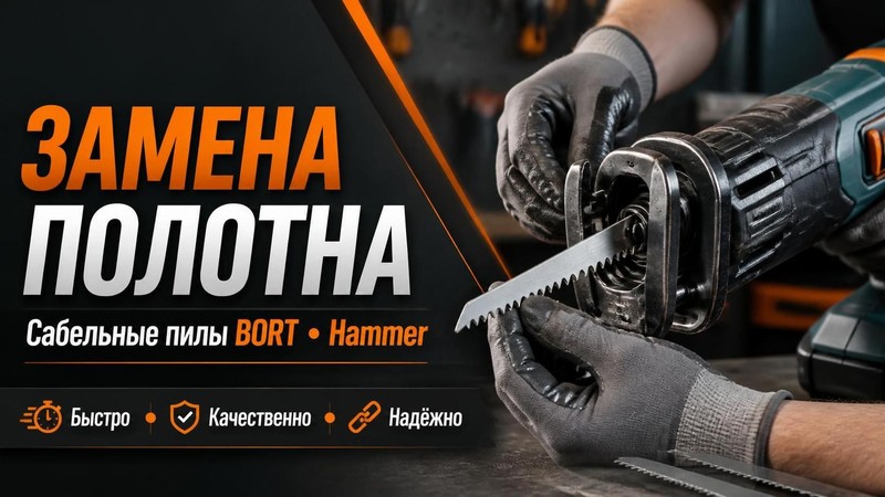 Замена полотна в сабельной пиле BORT, Hammer