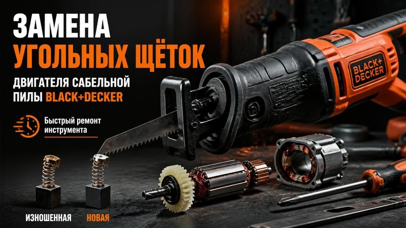 Замена угольных щёток двигателя сабельной пилы BLACK+DECKER