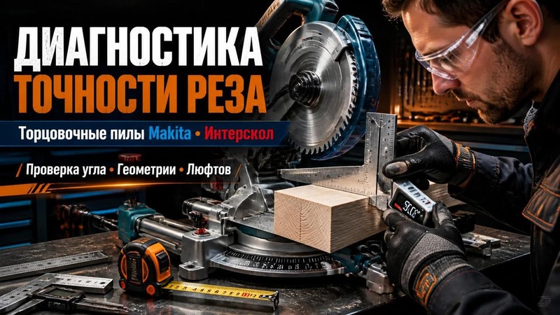 Диагностика точности реза торцовочной пилы Makita, Интерскол
