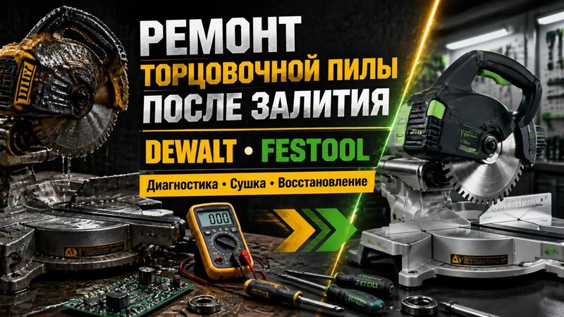 Ремонт торцовочной пилы после залития DEWALT, FESTOOL