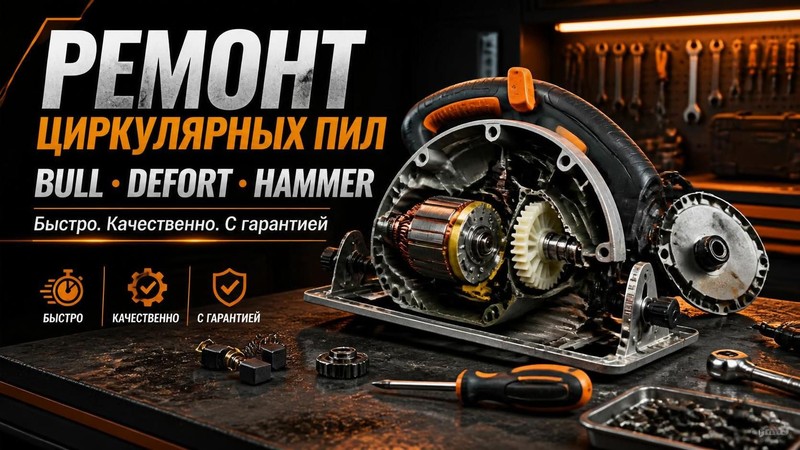 Ремонт циркулярной пилы BULL, DEFORT, Hammer