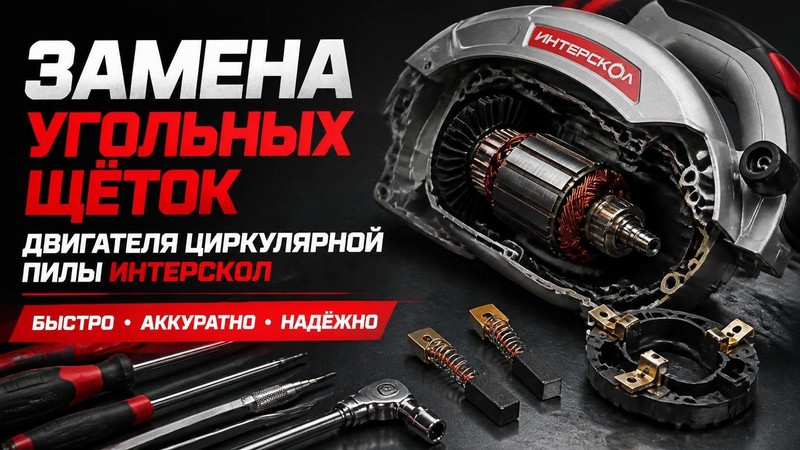 Замена угольных щёток двигателя циркулярной пилы Интерскол