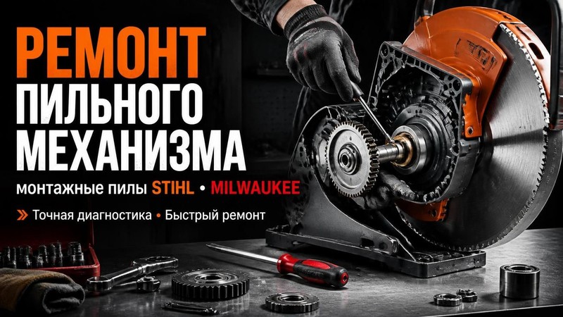 Ремонт пильного механизма монтажной пилы STIHL, MILWAUKEE