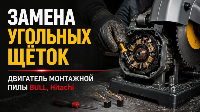 Замена угольных щёток двигателя монтажной пилы BULL, Hitachi