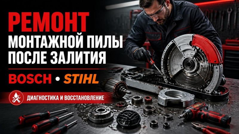 Ремонт монтажной пилы после залития Bosch, STIHL