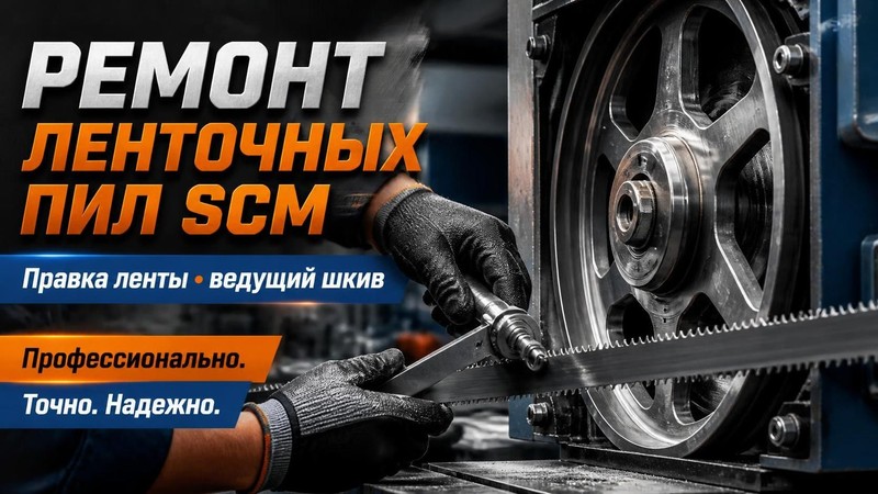 Ремонт ленточных пил SCM: правка ленты, ведущий шкив