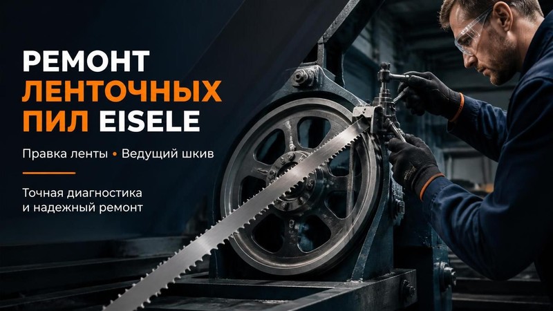 Ремонт ленточных пил Eisele: правка ленты, ведущий шкив