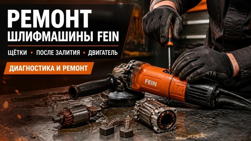 Ремонт шлифмашины FEIN: щётки, после залития, двигатель — Михаил, фото