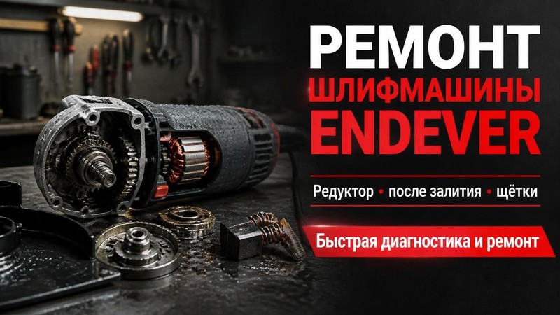 Ремонт шлифмашины ENDEVER: редуктор, после залития, щётки — Сергей, фото