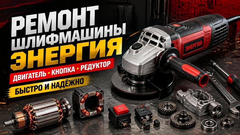 Ремонт шлифмашины Энергия: двигатель, кнопка, редуктор