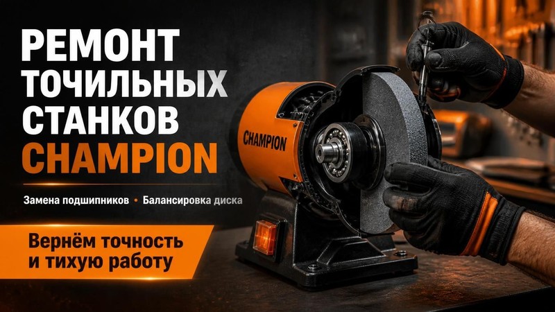 Ремонт точильных станков CHAMPION: замена подшипников, балансировка диска — Олег, фото