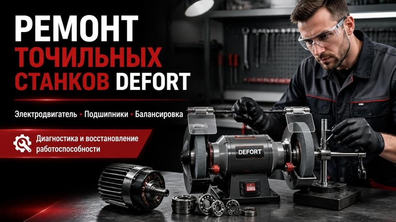 Ремонт точильных станков DEFORT: электродвигатель, подшипники, балансировка