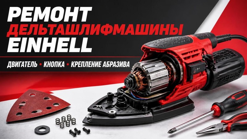 Ремонт дельташлифмашины Einhell: двигатель, кнопка, крепление абразива
