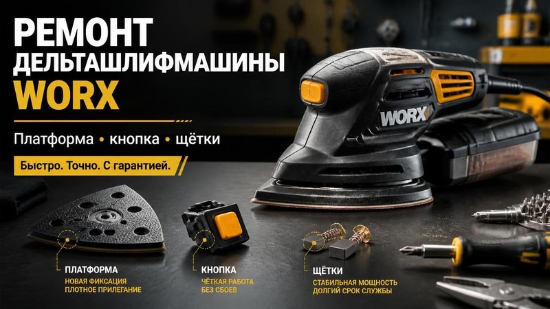 Ремонт дельташлифмашины Worx: платформа, кнопка, щётки