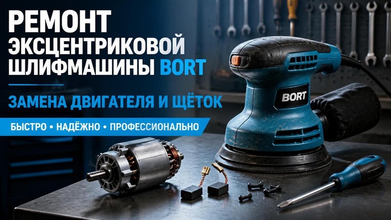 Ремонт эксцентриковой шлифмашины BORT: замена двигателя и щёток