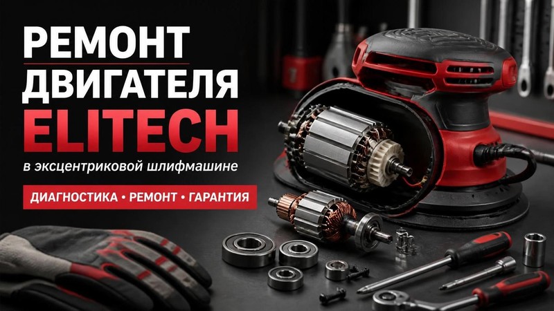 Ремонт двигателя Elitech в эксцентриковой шлифмашине