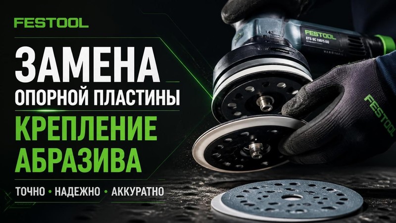 Замена опорной пластины FESTOOL и крепление абразива