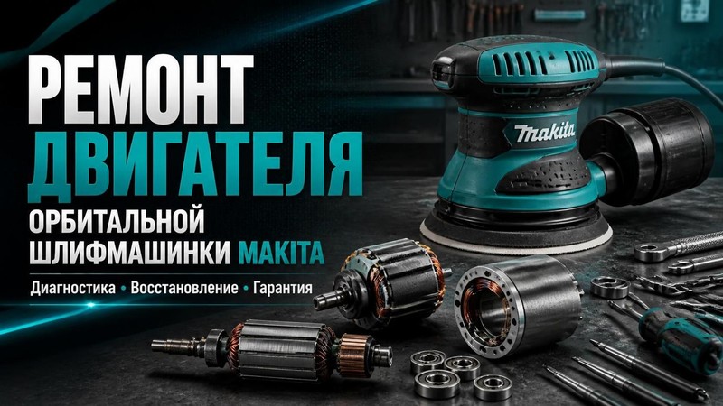 Ремонт двигателя орбитальной шлифмашинки Makita