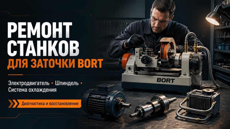 Ремонт станков для заточки BORT: электродвигатель, шпиндель, система охлаждения