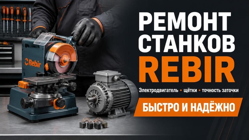 Ремонт станков для заточки REBIR: электродвигатель, щётки, точность заточки