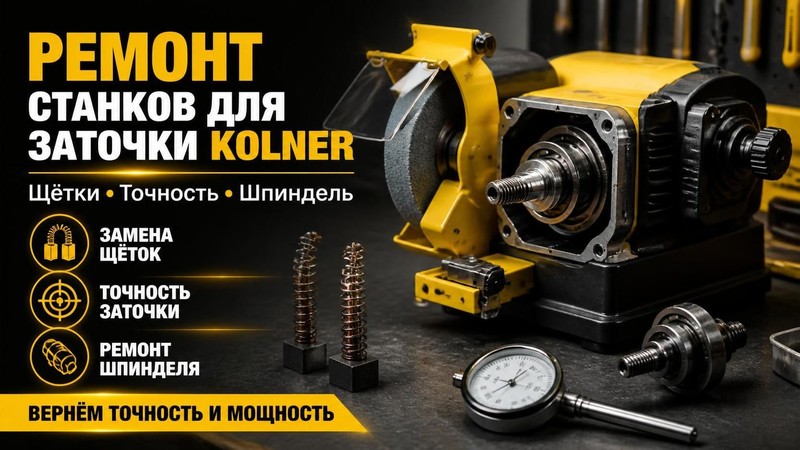 Ремонт станков для заточки Kolner: замена щёток, точность заточки, шпиндель