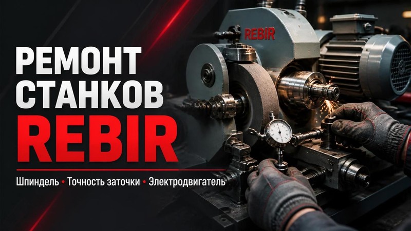 Ремонт станков для заточки REBIR: шпиндель, точность заточки, электродвигатель