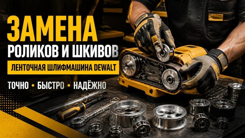 Замена роликов и шкивов ленточной шлифмашины DEWALT