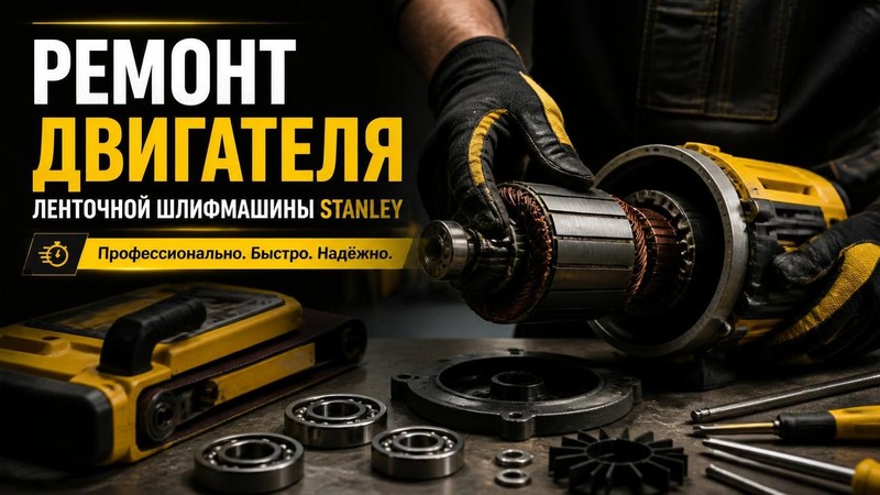 Ремонт двигателя ленточной шлифмашины STANLEY