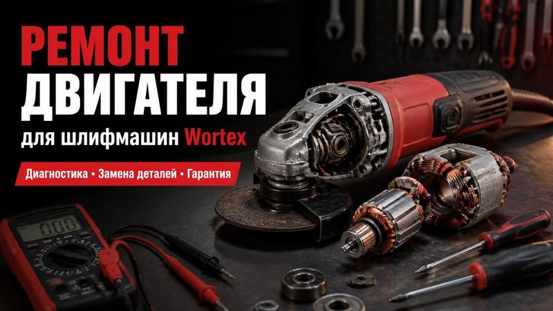 Ремонт двигателя в шлифмашине Wortex