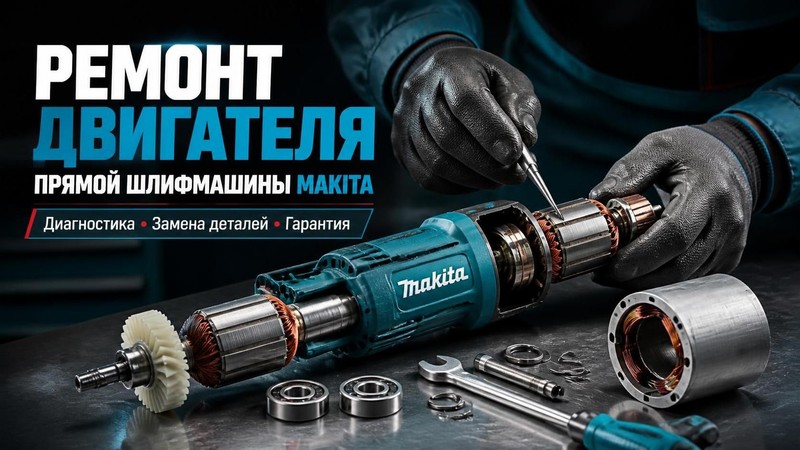 Ремонт двигателя прямой шлифмашины Makita