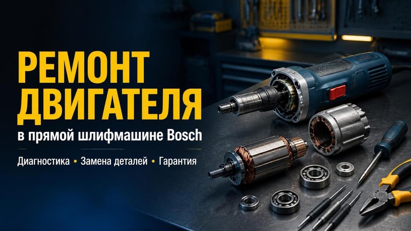 Ремонт двигателя в прямой шлифмашине Bosch
