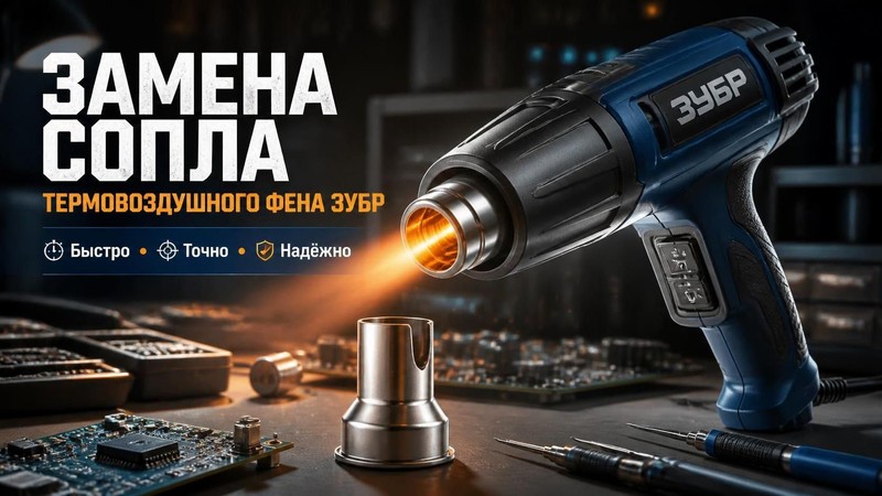 Замена сопла термовоздушного фена ЗУБР