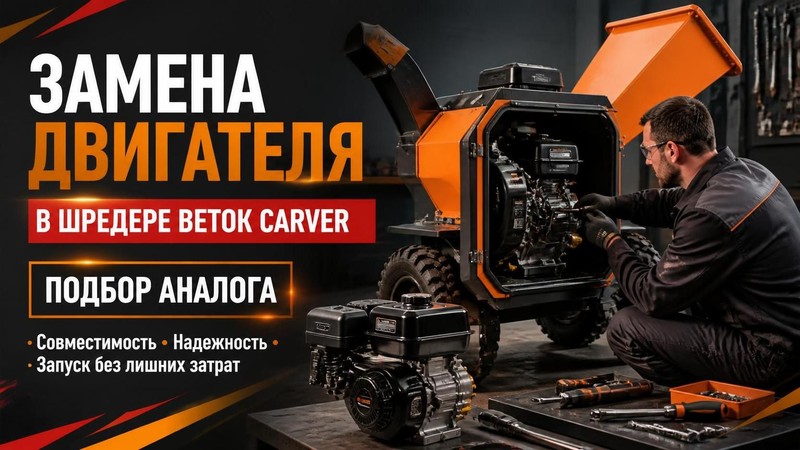 Замена двигателя в шредере веток Carver: подбор аналога