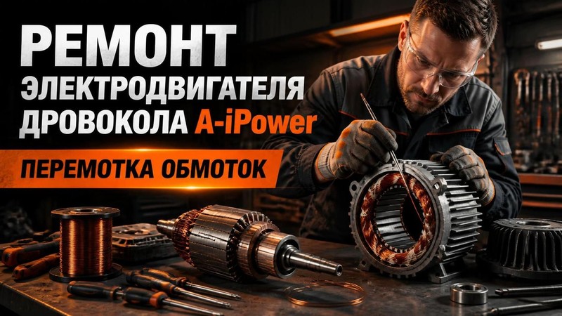 Ремонт электродвигателя дровокола A-iPower: перемотка обмоток