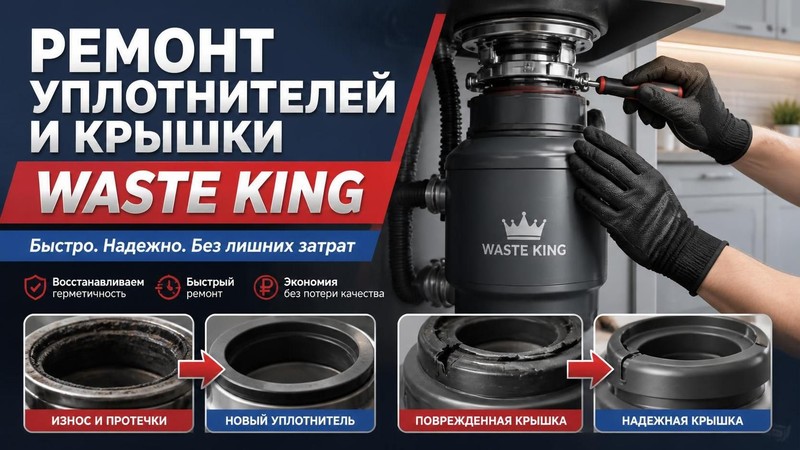 Ремонт уплотнителей и крышки WASTE KING
