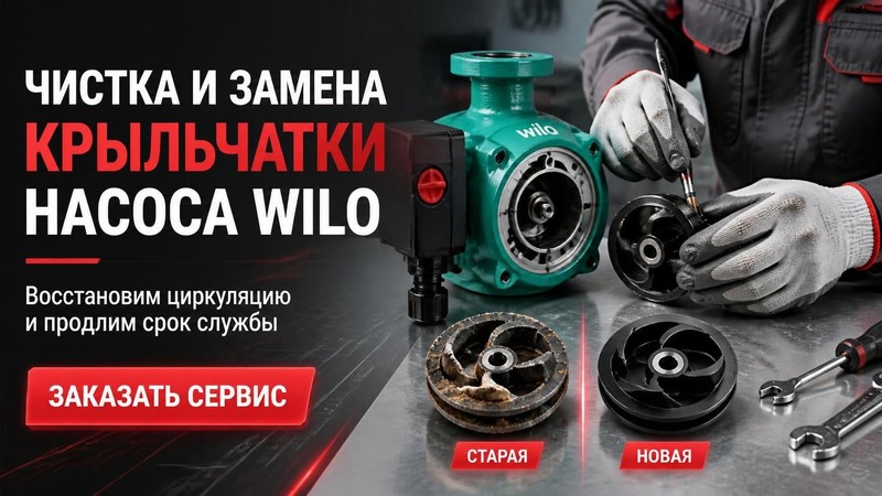 Чистка и замена крыльчатки насоса WILO