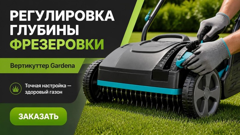 Регулировка глубины фрезеровки в вертикуттере Gardena