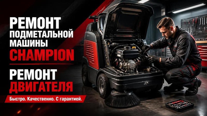 Ремонт подметальной машины CHAMPION: ремонт двигателя