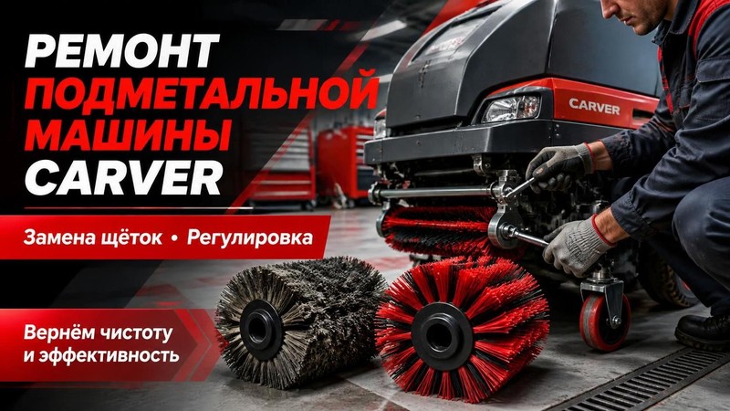 Ремонт подметальной машины Carver: замена щёток и регулировка