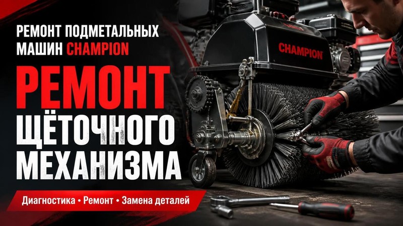 Ремонт подметальной машины CHAMPION: ремонт щёточного механизма