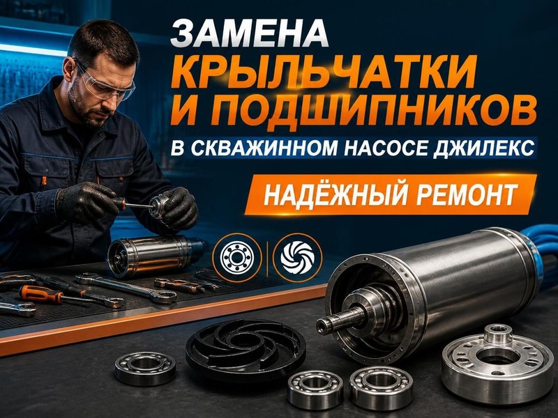 Замена крыльчатки и подшипников в скважинном насосе Джилекс