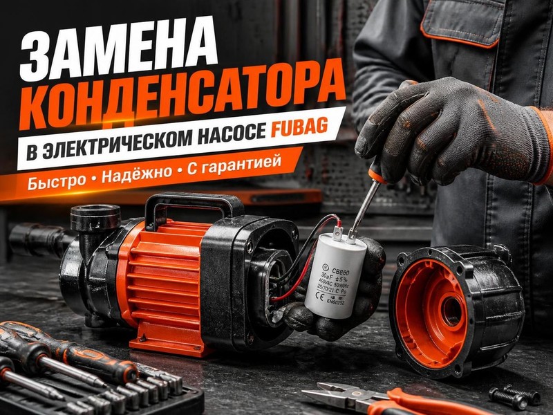 Замена конденсатора в электрическом насосе Fubag