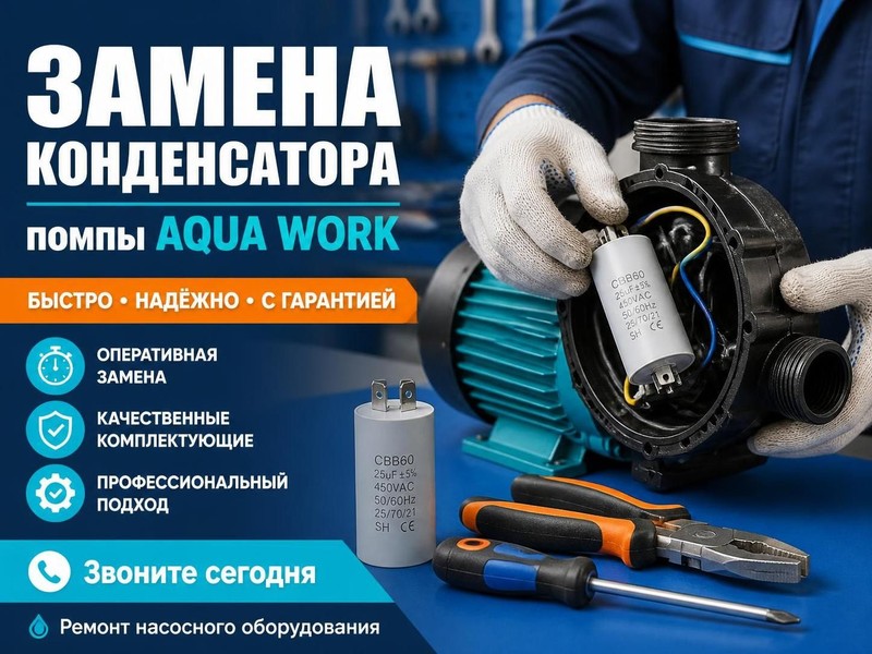 Замена конденсатора помпы AQUA WORK