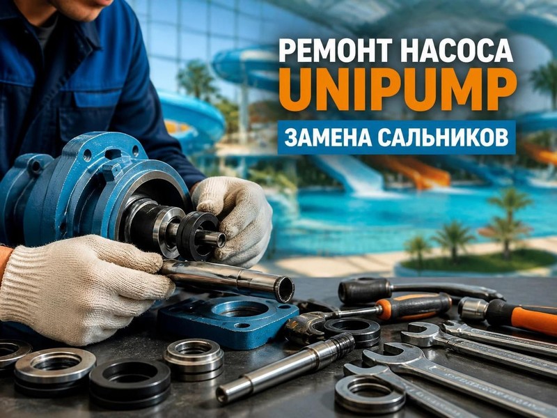 Ремонт насоса водных аттракционов UNIPUMP: замена сальников