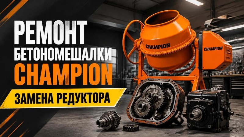 Ремонт бетономешалки CHAMPION: замена редуктора