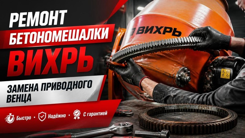 Ремонт бетономешалки ВИХРЬ: замена венца приводного