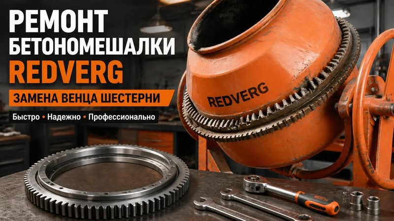 Ремонт бетономешалки RedVerg: замена венца шестерни