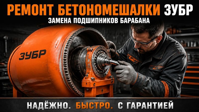 Ремонт бетономешалки ЗУБР: замена подшипников барабана